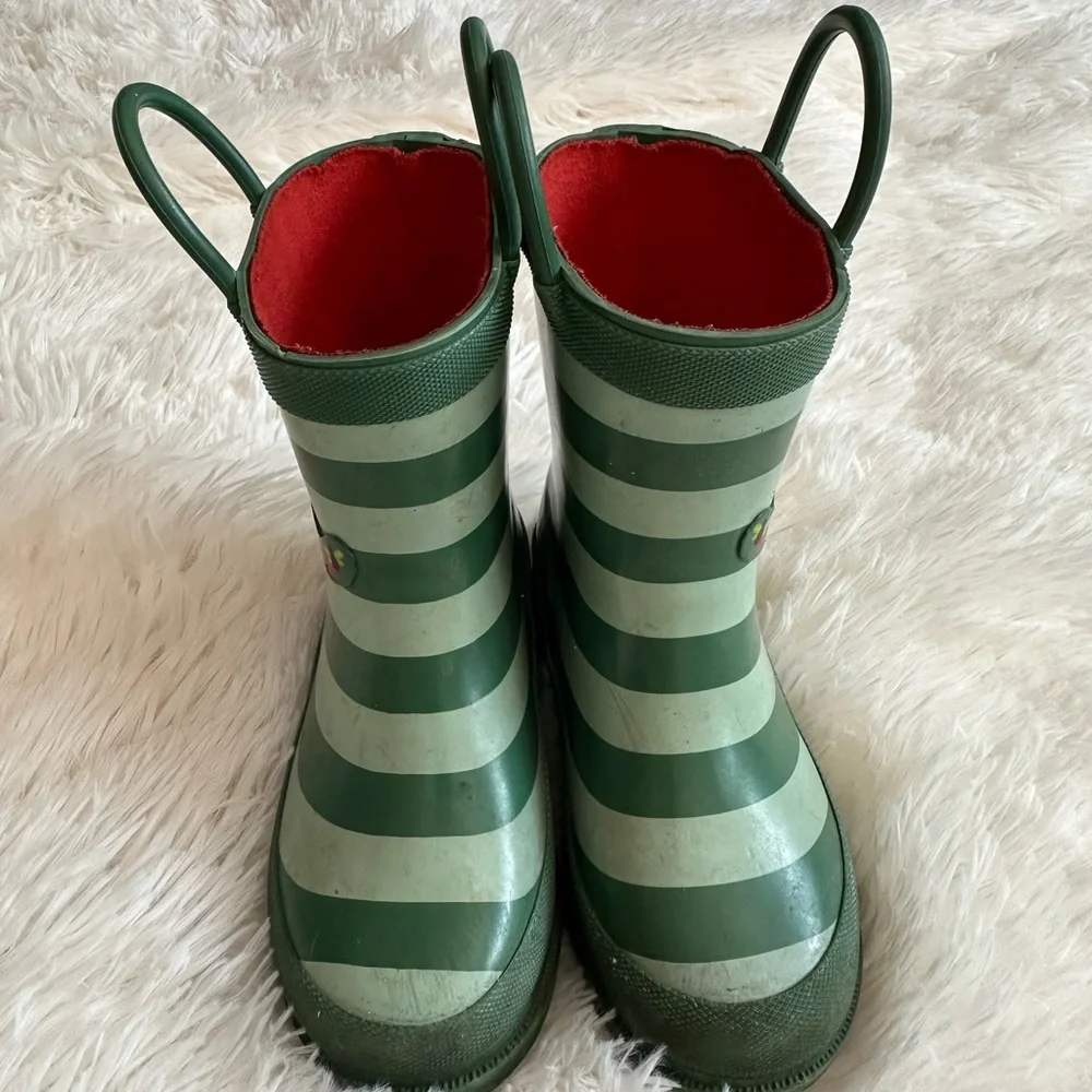 Lily & Dan Boys Unisex Rain Boots Green Stripes Frogs
